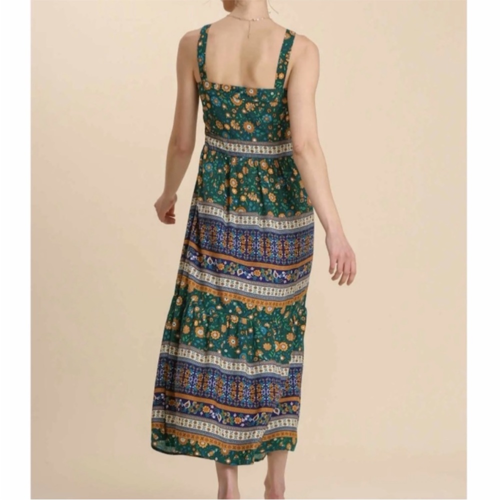 NWT Umgee Green and Blue Patterned Maxi Dress - Picture 3 of 11
